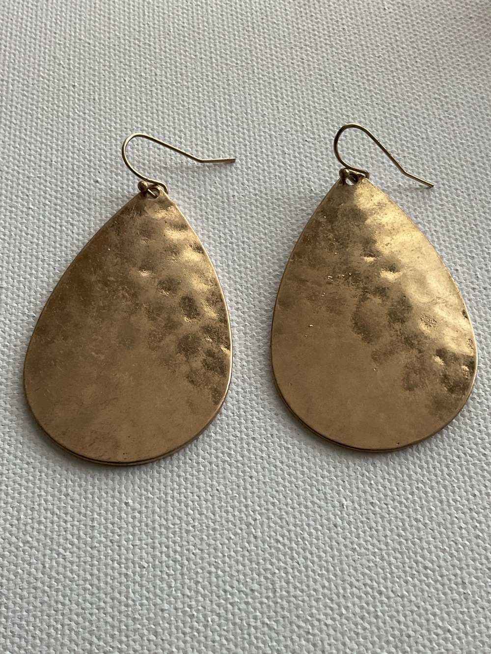 Hammered Teardrop Drop Earrings - Gold Tone